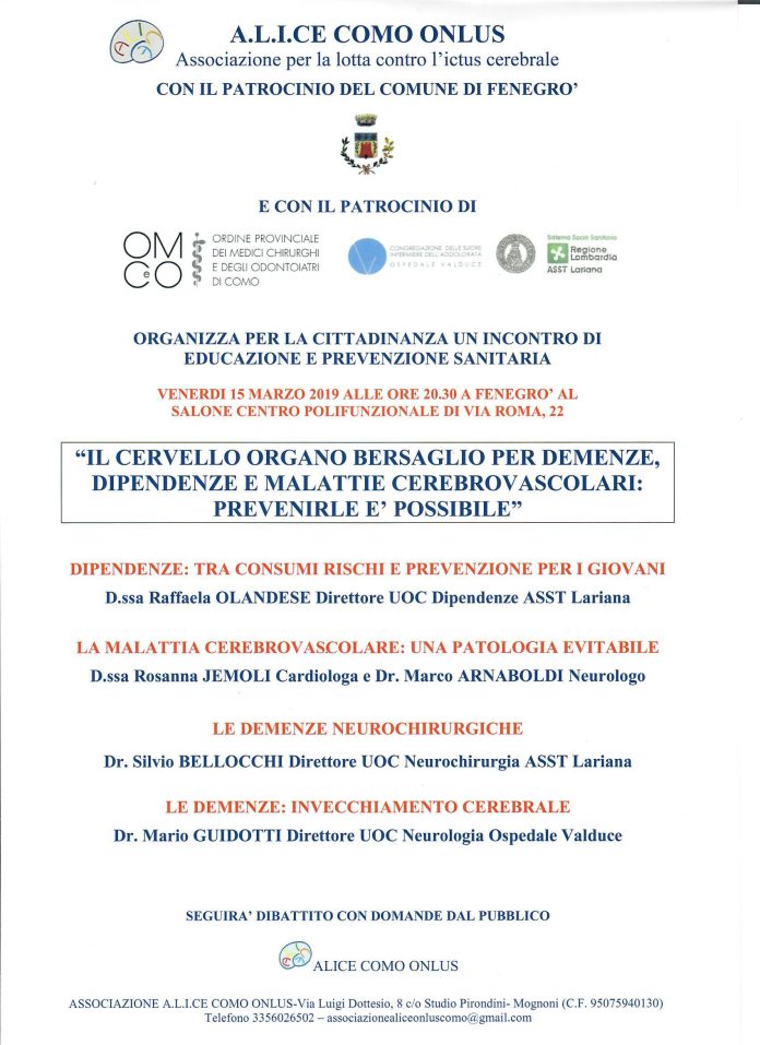 “Il cervello organo bersaglio per demenze, dipendenze e malattie cerebrovascolari: prevenirle è possibile” - locandina
