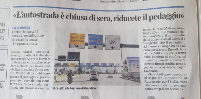 Matteo Cantaluppi scrive al quotidiano La Provincia, di Como, e viene pubblicato.