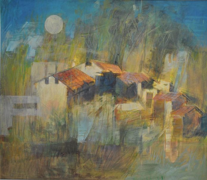 Opera di Mario Bogani - Villaggio Indios - Silossanico su tela - 70x80 cm - 2015