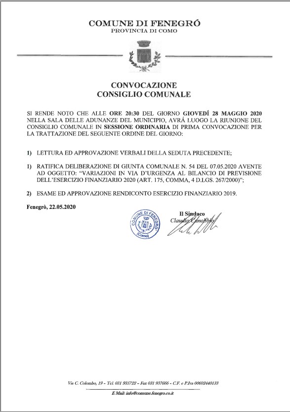 2020_05_23_Convocazione_Consiglio_Comunale_O_d_G Convocazione del Consiglio Comunale del 28 maggio 2020. Ordine del Giorno.