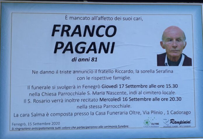 2020_09_16_Franco_Pagani Franco Pagani ci ha lasciati