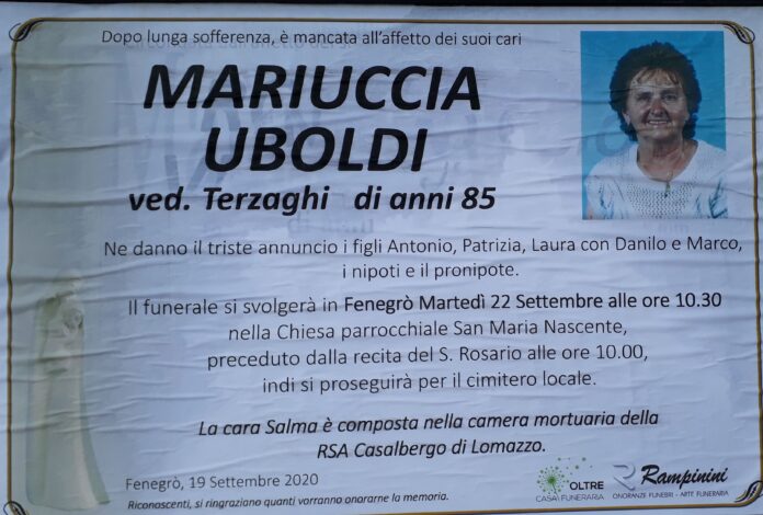 Mariuccia Uboldi ci ha lasciati.