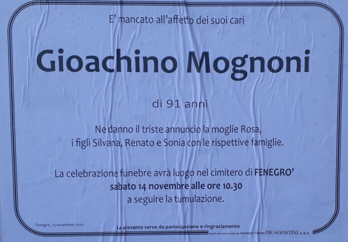 Gioachino Mognoni ci ha lasciati.