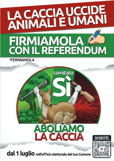 2021_07_10_volantino_caccia_fronte Volantino relativo al referendum: "Sì - Aboliamo la caccia" - lato A