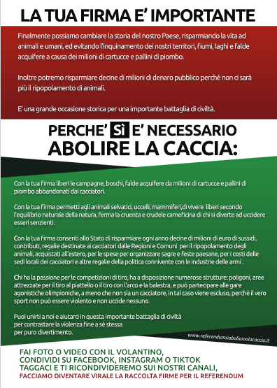 Volantino relativo al referendum: "Sì - Aboliamo la caccia" - lato B