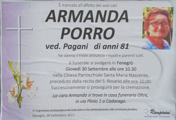Porro_Armanda_2021_09_29 Armanda Porro ci ha lasciati
