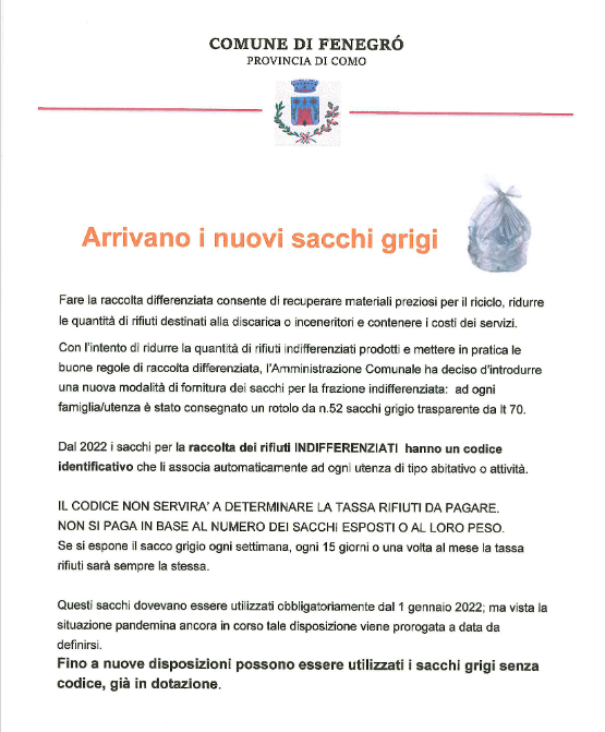 2022-01-29 at 10-40-55 Arrivano i nuovi sacchi grigi Comune di Fenegrò: arrivano i nuovi sacchi grigi