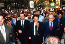 Mani pulite: mi ricordo. Sì, io mi ricordo. Ai tempi di "Mani Pulite", immagine di repertorio. Al centro, da sinistra: Antonio Di Pietro, Gherardo Colombo, Francesco Saverio Borrelli.