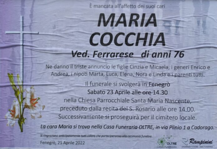 Maria Cocchia ci ha lasciati.