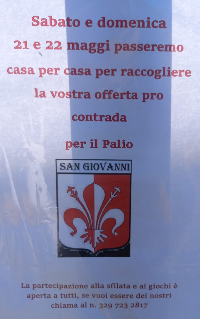 20220517_090944 La contrada San Giovanni raccoglie offerte e disponibilità a partecipare.