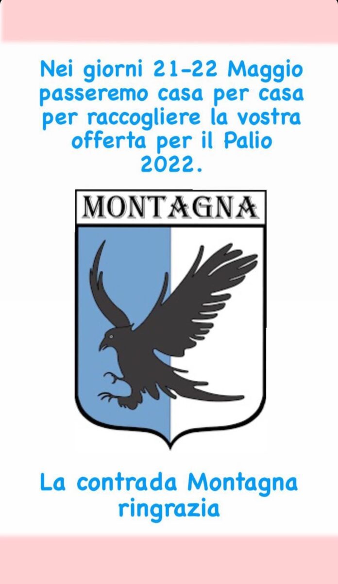 IMG-20220517-WA0001 La contrada Montagna raccoglie offerte per partecipare al Palio.