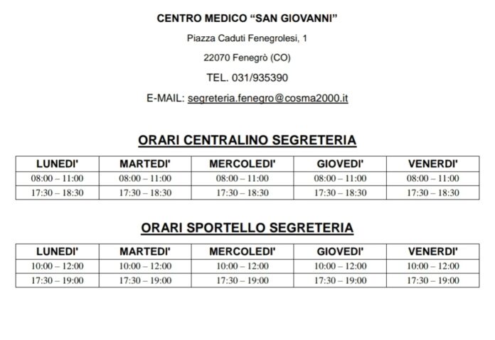 Screenshot_20220617-203414_Drive Il nuovo orario del Centro Medico "San Giovanni" di Fenegrò.