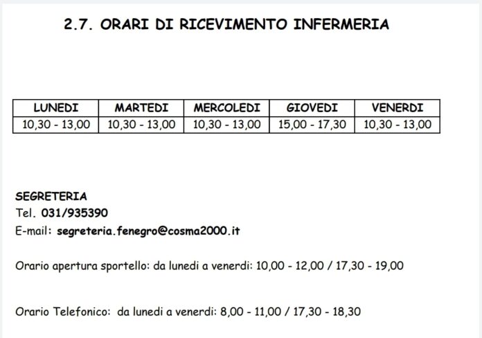 Screenshot_20220825-135807_Drive Centro medico San Giovanni: l'orario di ricevimento dell'infermeria