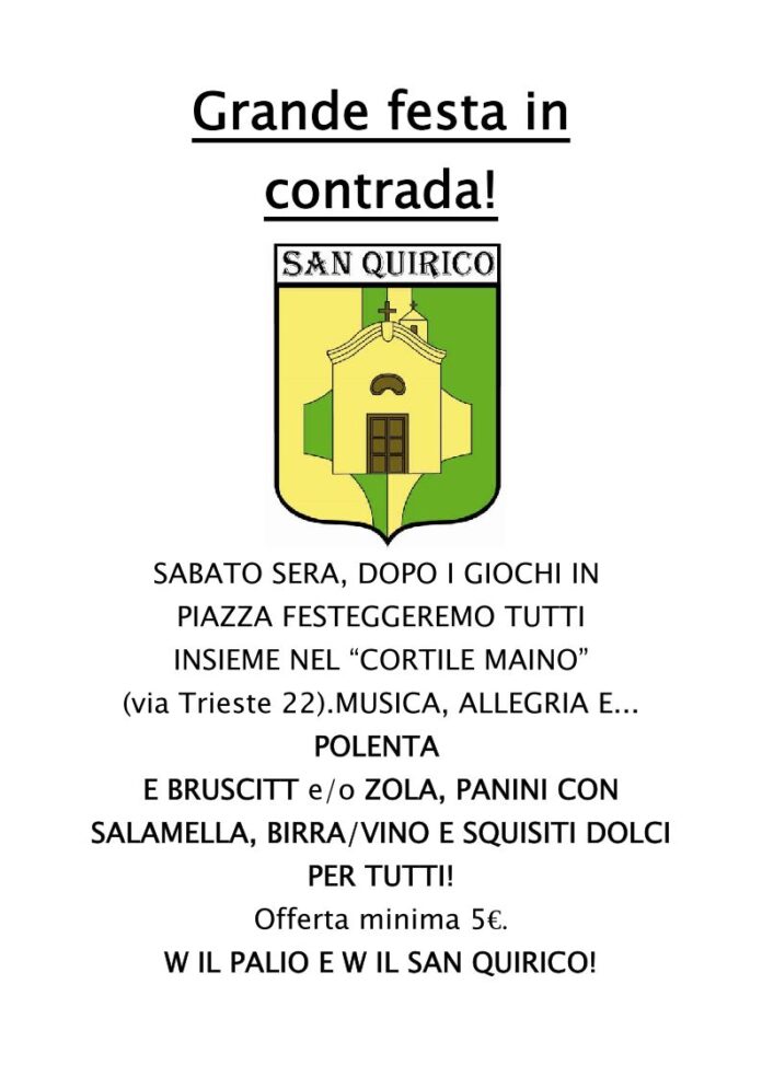2022_09_09_San_Quirico_ Palio di Fenegrò. La Contrada San Quirico festeggia alla conclusione dei giochi. Locandina.