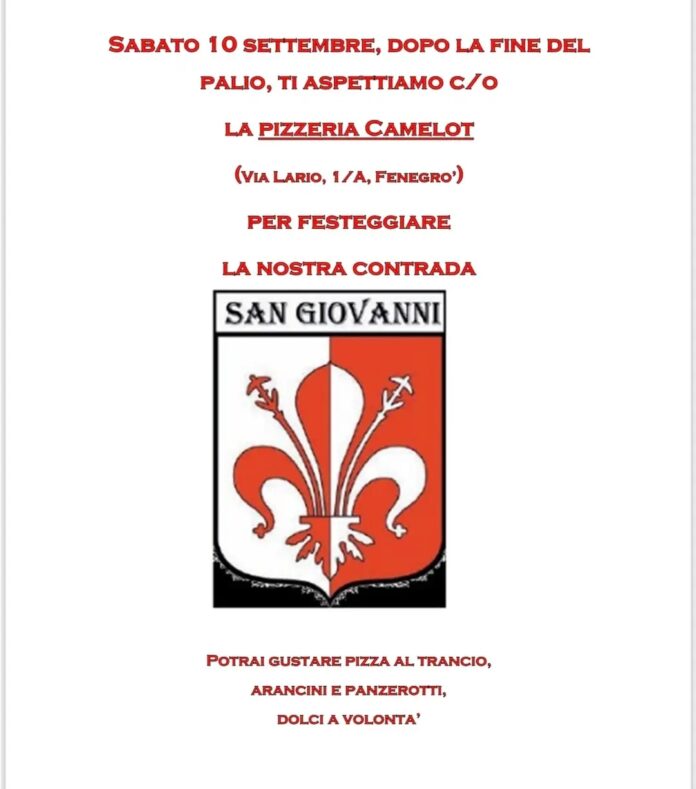 Screenshot_20220909-201952_Lite Palio di Fenegrò. La Contrada San Giovanni festeggia alla conclusione dei giochi. Locandina.