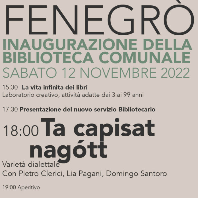 Fenegrò, inaugurazione della Biblioteca comunale. Invito.