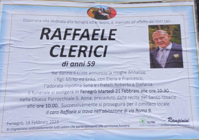 20230220_090316 Raffaele Clerici ci ha lasciati.