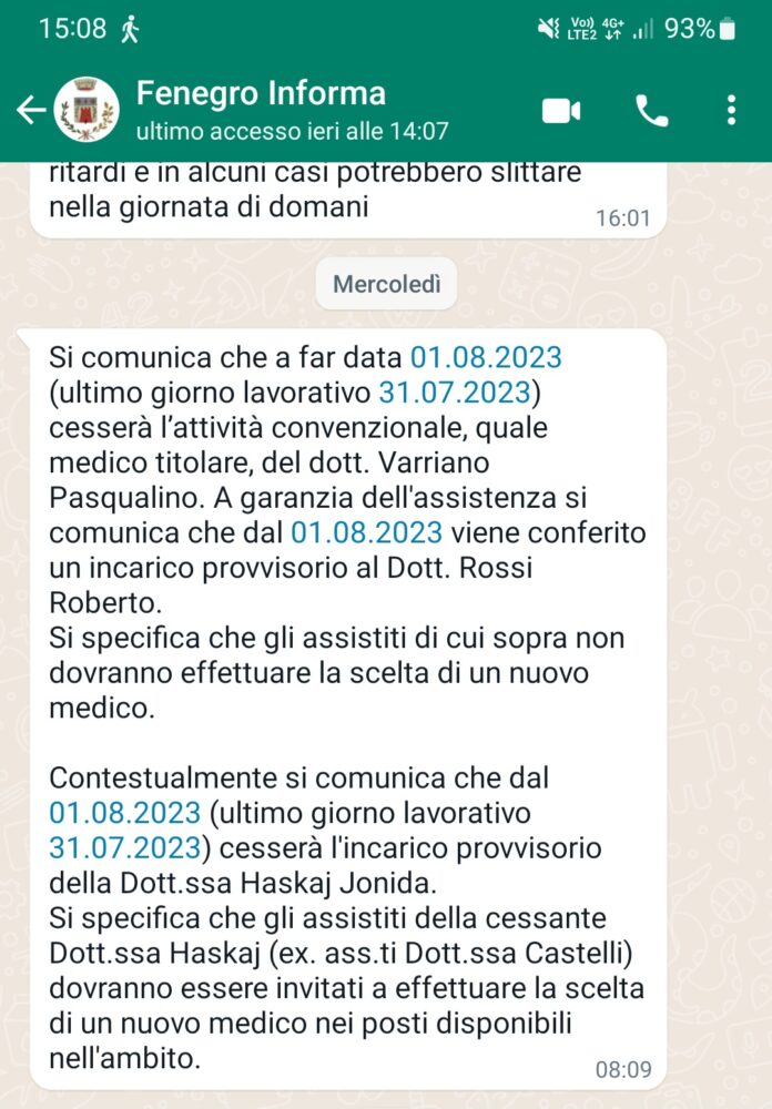 Screenshot_20230728_150820_WhatsApp "Fenegrò Informa". Fermo immagine. Messaggio proveniente da ATS Insubria.