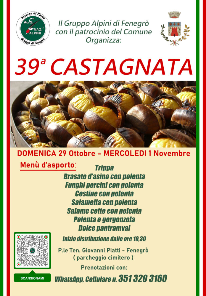 Domenica 29 ottobre e mercoledì 1 novembre 2023. 39a Castagnata Alpina - locandina