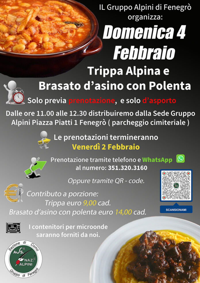 2024_01_26_Locandina trippa e brasato alpini 4 febbraio 2024 Trippa Alpina e Brasato d'asino - domenica 4 febbraio 2024 - Locandina