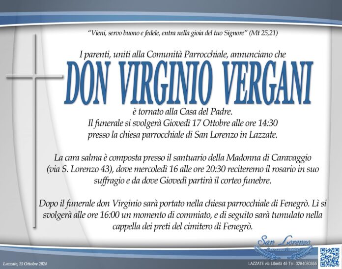 Don Virginio Vergani ci ha lasciati.