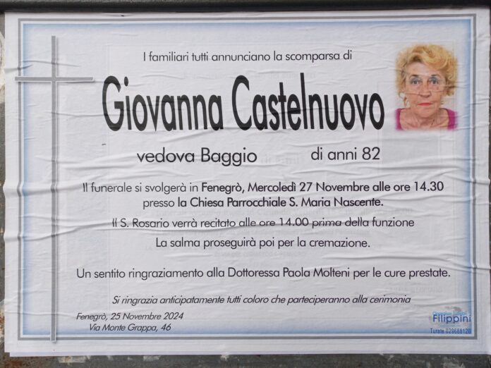 20241126_110015 Giovanna Castelnuovo vedova Baggio ci ha lasciati.