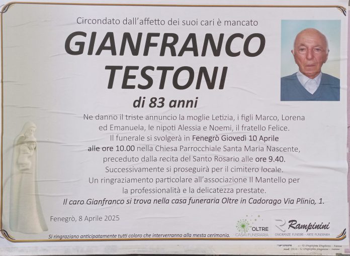 20250408_193314 Gianfranco Testoni ci ha lasciati.